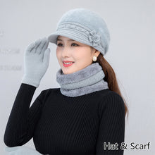 Load image into Gallery viewer, Women Fashion Elegant Knitted Cap Scarf Set Winter Warm Fleece Hat Collar Casual Flower Knitted Hat Accessories Gift
