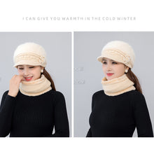 Load image into Gallery viewer, Women Fashion Elegant Knitted Cap Scarf Set Winter Warm Fleece Hat Collar Casual Flower Knitted Hat Accessories Gift
