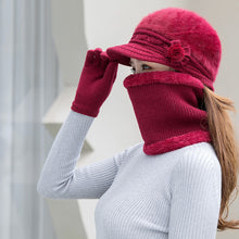 Load image into Gallery viewer, Women Fashion Elegant Knitted Cap Scarf Set Winter Warm Fleece Hat Collar Casual Flower Knitted Hat Accessories Gift
