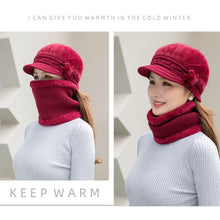 Load image into Gallery viewer, Women Fashion Elegant Knitted Cap Scarf Set Winter Warm Fleece Hat Collar Casual Flower Knitted Hat Accessories Gift
