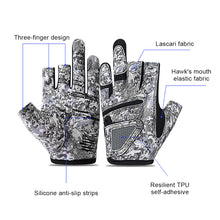 Load image into Gallery viewer, Professional 3 Finger Fishing Gloves Anti-Slip Wear-Resistant Gloves Self-Adhesive Fabric Fixation for Knot Tying and Bait Changing Fishing Gear
