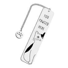 Load image into Gallery viewer, Playful Pun Text Stainless Steel Cat Bookmark Creative Book Page Clip With Charm Pendant Fun Reading Decor Accessory
