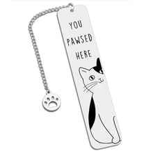 Load image into Gallery viewer, Playful Pun Text Stainless Steel Cat Bookmark Creative Book Page Clip With Charm Pendant Fun Reading Decor Accessory
