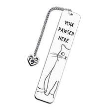 Load image into Gallery viewer, Playful Pun Text Stainless Steel Cat Bookmark Creative Book Page Clip With Charm Pendant Fun Reading Decor Accessory
