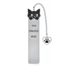 Load image into Gallery viewer, Playful Pun Text Stainless Steel Cat Bookmark Creative Book Page Clip With Charm Pendant Fun Reading Decor Accessory
