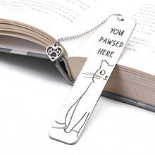 Load image into Gallery viewer, Playful Pun Text Stainless Steel Cat Bookmark Creative Book Page Clip With Charm Pendant Fun Reading Decor Accessory
