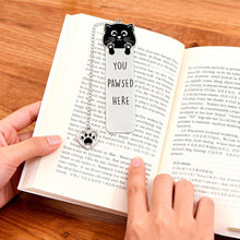Load image into Gallery viewer, Playful Pun Text Stainless Steel Cat Bookmark Creative Book Page Clip With Charm Pendant Fun Reading Decor Accessory
