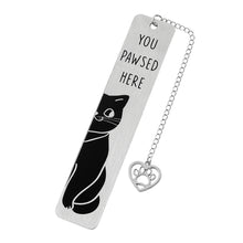 Load image into Gallery viewer, Playful Pun Text Stainless Steel Cat Bookmark Creative Book Page Clip With Charm Pendant Fun Reading Decor Accessory
