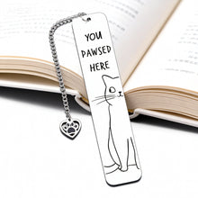 Load image into Gallery viewer, Playful Pun Text Stainless Steel Cat Bookmark Creative Book Page Clip With Charm Pendant Fun Reading Decor Accessory
