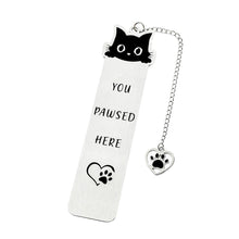 Load image into Gallery viewer, Playful Pun Text Stainless Steel Cat Bookmark Creative Book Page Clip With Charm Pendant Fun Reading Decor Accessory
