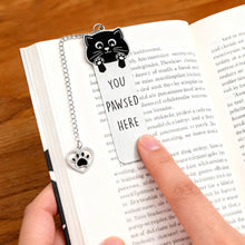 Load image into Gallery viewer, Playful Pun Text Stainless Steel Cat Bookmark Creative Book Page Clip With Charm Pendant Fun Reading Decor Accessory
