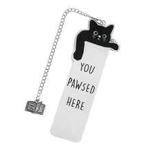 Load image into Gallery viewer, Playful Pun Text Stainless Steel Cat Bookmark Creative Book Page Clip With Charm Pendant Fun Reading Decor Accessory

