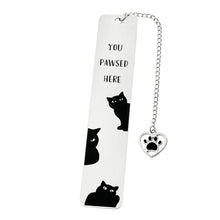 Load image into Gallery viewer, Playful Pun Text Stainless Steel Cat Bookmark Creative Book Page Clip With Charm Pendant Fun Reading Decor Accessory
