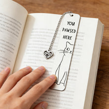 Load image into Gallery viewer, Playful Pun Text Stainless Steel Cat Bookmark Creative Book Page Clip With Charm Pendant Fun Reading Decor Accessory
