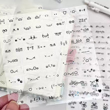 Load image into Gallery viewer, 10Pages Sleek Journal Diary Adornments Transparent Die-Cut Kaomoji Stickers Cute Emoji Symbols Clear Adhesive Handmade Notebook Decor
