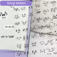 Load image into Gallery viewer, 10Pages Sleek Journal Diary Adornments Transparent Die-Cut Kaomoji Stickers Cute Emoji Symbols Clear Adhesive Handmade Notebook Decor
