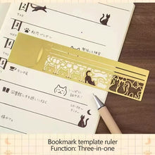 Load image into Gallery viewer, Kawaii Cat Ruler Hollow Metal Bookmark Ruler Multifunctional Ruler for Painting Drawing Diary Hand Account Tool Cute Gift
