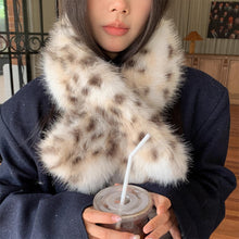 Load image into Gallery viewer, Korea Leopard Print Long Fur Scarfs Warm Plush Scarf Y2K Women Winter Padded Thickened Lengthened Faux Fur Shawl Outdoor Riding
