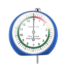 Load image into Gallery viewer, Car Tire Tread Depth Gauge 1/11mm &amp; 1/32" Scale Needle Pointer Mechanical Gauge Metal Automotive Maintenance &amp; Safety Tool
