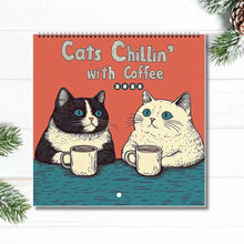 Load image into Gallery viewer, 2026 Calendar Cats with Coffee Chill Cats Illustration Cute Animal Wall Calendar For Cat &amp; Coffee Enthusiasts Hanging Wall 2026 Planner Calendar
