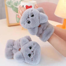Load image into Gallery viewer, Womens Plush Cat Rabbit Mittens Flip Fingerless Half Finger Gloves Thermal Soft Fleece Lined Thick Warm Winter Flexible Gloves
