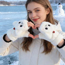 Load image into Gallery viewer, Womens Plush Cat Rabbit Mittens Flip Fingerless Half Finger Gloves Thermal Soft Fleece Lined Thick Warm Winter Flexible Gloves
