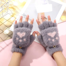 Load image into Gallery viewer, Womens Cute Cat Paw Plush Warm Gloves Flip Top Fingerless Half Finger Thick Mittens Soft Furry Lined Winter Outdoor Cozy Gift For Girls

