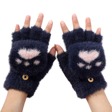 Load image into Gallery viewer, Womens Cute Cat Paw Plush Warm Gloves Flip Top Fingerless Half Finger Thick Mittens Soft Furry Lined Winter Outdoor Cozy Gift For Girls

