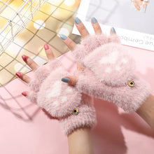 Load image into Gallery viewer, Womens Cute Cat Paw Plush Warm Gloves Flip Top Fingerless Half Finger Thick Mittens Soft Furry Lined Winter Outdoor Cozy Gift For Girls
