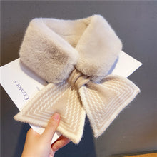 Load image into Gallery viewer, Women Winter Warm Thicken Solid Color Faux Rabbit Fur Cross Collar Neck Warmer Plush Scarf Elegant Shawl Cold Weather Fashion Accessory
