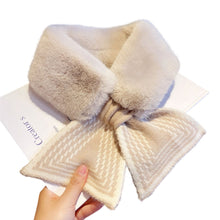 Load image into Gallery viewer, Women Winter Warm Thicken Solid Color Faux Rabbit Fur Cross Collar Neck Warmer Plush Scarf Elegant Shawl Cold Weather Fashion Accessory
