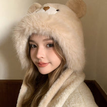 Load image into Gallery viewer, Cute Bear Ear Flap Plush Hat For Women Thickened Warm Fleece Lined Winter Autumn Cold Proof Headgear For Daily Outdoor Wear
