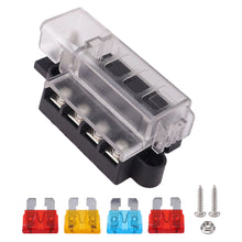 Load image into Gallery viewer, Universal 4 Ways Blade Fuse Block 12V 24V unlit fuse box 1 in 4 out Car Fuse Holder Box Marine Auto Fuse Connector
