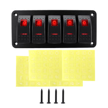 Load image into Gallery viewer, Marine 2/3/4/5/6/ 8 Group Rocker Switch Panel 5-pin for 12V/24V Cars ATV Trailers With Red Green Indicator Light
