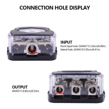 Load image into Gallery viewer, 3-Way Car Audio Fuse Block with 150A Fuses 0/2 Input 4/8 Output Fuse Switchboard for Truck Boat Audio Stereo Amplifiers
