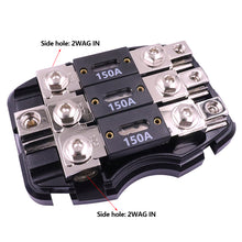 Load image into Gallery viewer, 3-Way Car Audio Fuse Block with 150A Fuses 0/2 Input 4/8 Output Fuse Switchboard for Truck Boat Audio Stereo Amplifiers
