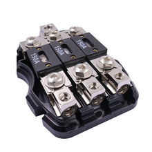 Load image into Gallery viewer, 3-Way Car Audio Fuse Block with 150A Fuses 0/2 Input 4/8 Output Fuse Switchboard for Truck Boat Audio Stereo Amplifiers
