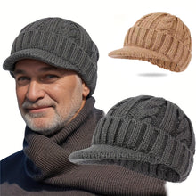 Load image into Gallery viewer, Men Short-Brimmed Baseball Cap Retro Knitted Braided Pattern Hat Thickened Warm Windproof Cap
