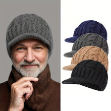 Load image into Gallery viewer, Men Short-Brimmed Baseball Cap Retro Knitted Braided Pattern Hat Thickened Warm Windproof Cap
