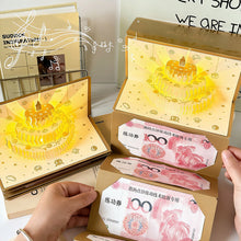 Load image into Gallery viewer, 3D Music Light Birthday Card Creative Pop Up Cake Lucky Money Red Envelope Greeting Card With Light Music For Holiday Party Gift
