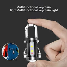 Load image into Gallery viewer, Mini Keychain Flashlight Rechargeable Pocket COB Working Light Outdoor Hook Emergency Warning Light for Camping Walking Hiking
