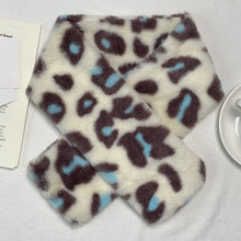 Load image into Gallery viewer, Cute Thicken Warm Leopard Print Scarf Windproof Soft Faux Fur Scarf Faux Rabbit Fur Faux Collar Winter Scarf Neck Wrap

