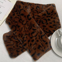 Load image into Gallery viewer, Cute Thicken Warm Leopard Print Scarf Windproof Soft Faux Fur Scarf Faux Rabbit Fur Faux Collar Winter Scarf Neck Wrap
