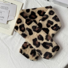 Load image into Gallery viewer, Cute Thicken Warm Leopard Print Scarf Windproof Soft Faux Fur Scarf Faux Rabbit Fur Faux Collar Winter Scarf Neck Wrap
