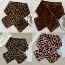 Load image into Gallery viewer, Cute Thicken Warm Leopard Print Scarf Windproof Soft Faux Fur Scarf Faux Rabbit Fur Faux Collar Winter Scarf Neck Wrap
