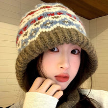 Load image into Gallery viewer, Striped Spliced Knitted Brimless Hat Ethnic Retro Style Woolen Hats Autumn Winter Thickened Warm Resistant Ear Protection Caps
