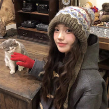 Load image into Gallery viewer, Striped Spliced Knitted Brimless Hat Ethnic Retro Style Woolen Hats Autumn Winter Thickened Warm Resistant Ear Protection Caps

