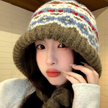 Load image into Gallery viewer, Striped Spliced Knitted Brimless Hat Ethnic Retro Style Woolen Hats Autumn Winter Thickened Warm Resistant Ear Protection Caps
