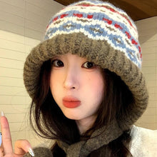 Load image into Gallery viewer, Striped Spliced Knitted Brimless Hat Ethnic Retro Style Woolen Hats Autumn Winter Thickened Warm Resistant Ear Protection Caps
