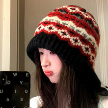 Load image into Gallery viewer, Striped Spliced Knitted Brimless Hat Ethnic Retro Style Woolen Hats Autumn Winter Thickened Warm Resistant Ear Protection Caps

